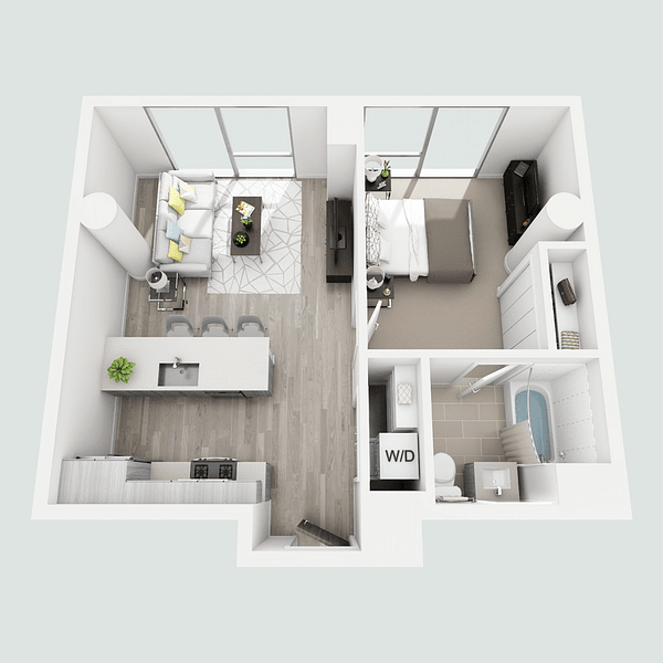 a floor plan of a small apartment with a bedroom and a bathroom