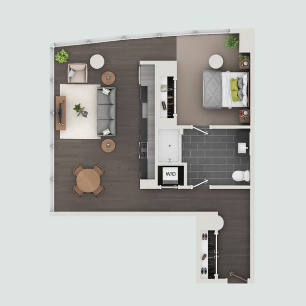 a floor plan of a small apartment with a bedroom and a bathroom