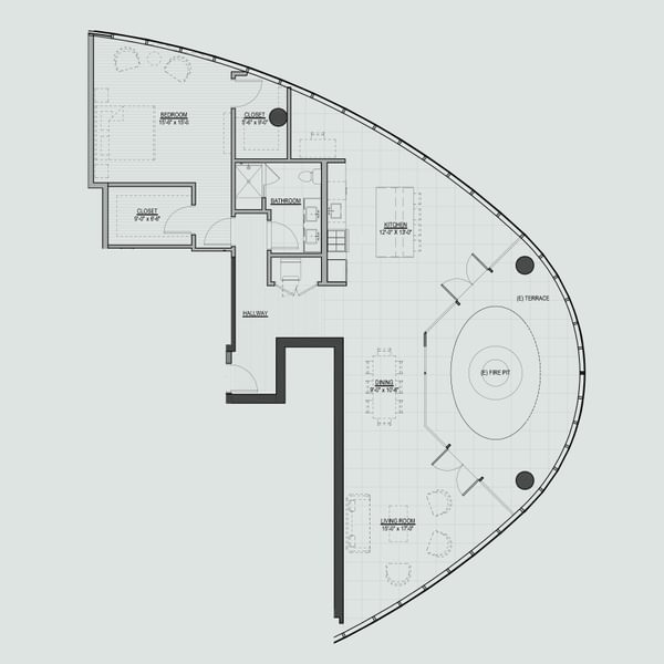 A floor plan of a house with a circular tree-shaped area in the middle.